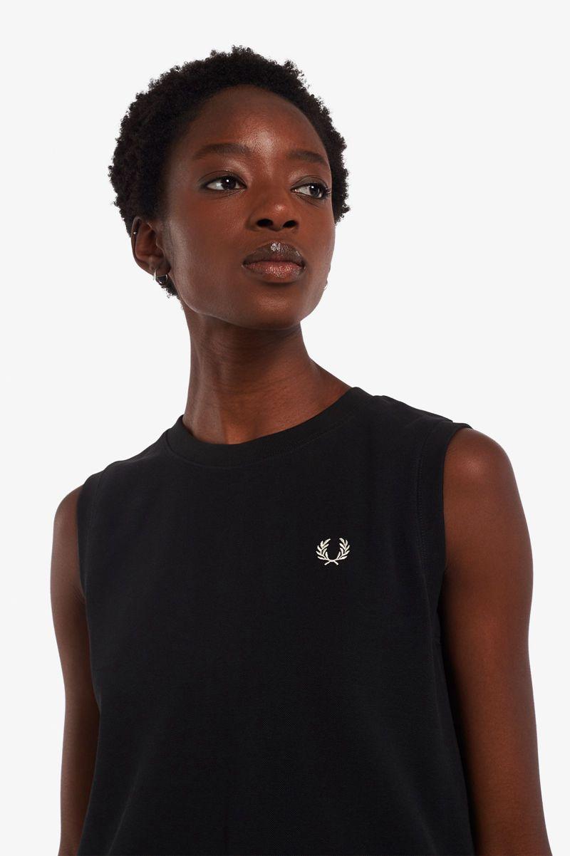 Black Fred Perry Sleeveless Ringer Women's T Shirts | PH 2044DFMN